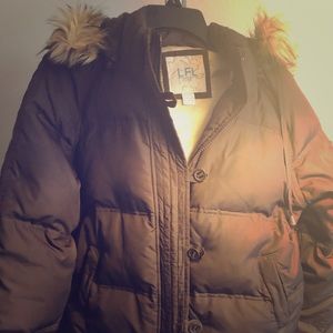 LFL brown hooded winter coat! Waist jacket.